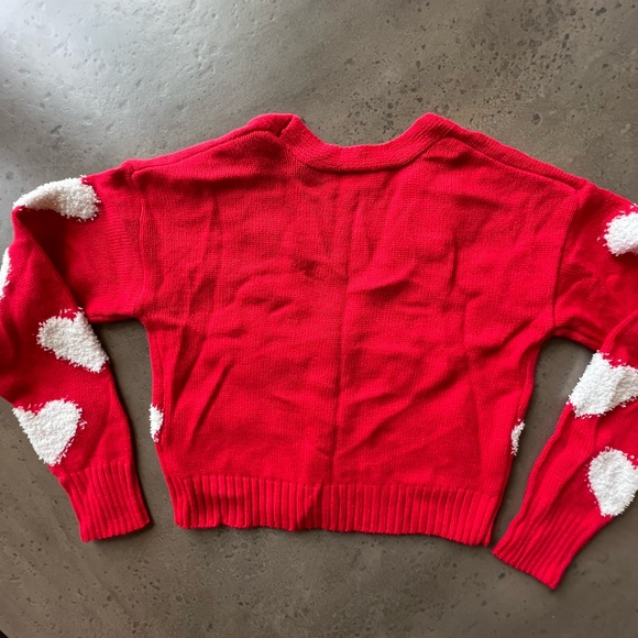 Cardigan sweater. Red with white hearts. Size S. - Picture 2 of 5